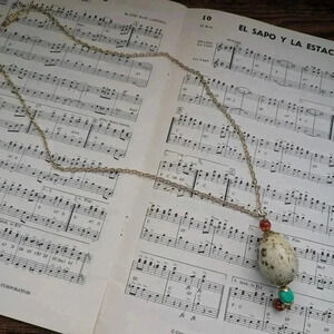 Long Goldtone Chain Necklace With Large Egg Shaped Pendant